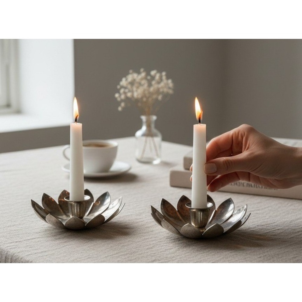 Reed & Barton 3001 Lotus Flower Silverplate Candle Holders Pair Vintage MCM